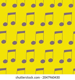 Music notes seamless pattern on yellow background, vector illustration for textiles and wrapping paper