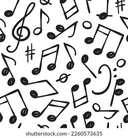Music notes seamless pattern, Vector hand drawn illustration.