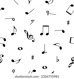 Music notes seamless pattern vector background, white and black