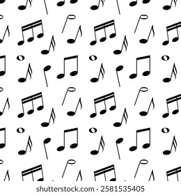 Music notes seamless pattern.Repeat pattern with musical note isolated on white background.Vector graphic illustration.