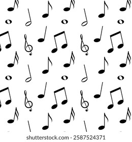 Music notes seamless pattern.Repeat pattern with musical note isolated on white background.Vector graphic illustration.