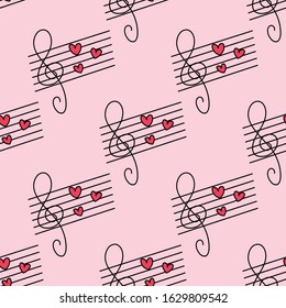 Music notes seamless repeat pattern.Valentine's day seamless repeat pattern.