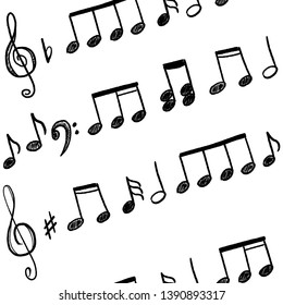 Music notes seamless vector background. Musical notation doodle texture.