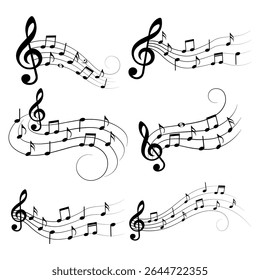 Music notes set, different musical elements, isolated vector illustration.