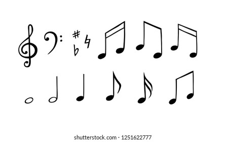 music notes set. Hand drawn illustration. Melody symbol