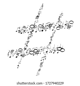 Notes musicales et ombre. Noir sur blanc des notes d'enregistrement sonore. Le personnel musical. Notation musicale mensurale.