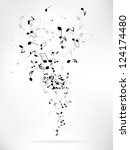 Music notes and shadow.Abstract musical background. Vector illustration.Mensural musical notation.Black notes symbols.Note value.Music staff.
