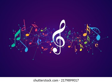 Music Notes And Shadow.Abstract Musical Background. Vector Illustration.Mensural Musical Notation.Black Notes Symbols.Note Value.Music Staff.
