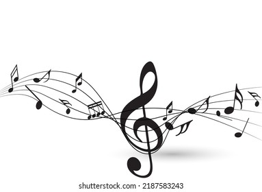 Music Notes And Shadow.Abstract Musical Background. Vector Illustration.Mensural Musical Notation.Black Notes Symbols.Note Value.Music Staff.
