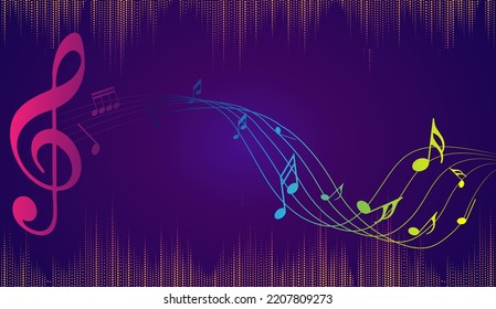 Music Notes And Shadow.Abstract Musical Background. Vector Illustration.Mensural Musical Notation.Black Notes Symbols.Note Value.Music Staff.
