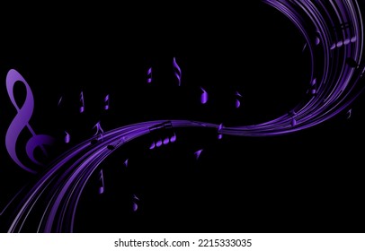 Music Notes And Shadow.Abstract Musical Background. Vector Illustration.Mensural Musical Notation.Black Notes Symbols.Note Value.Music Staff.
