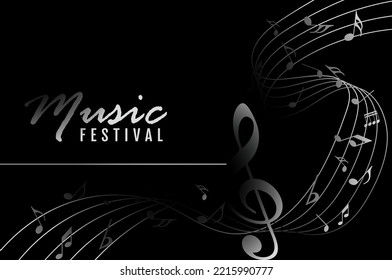 Music Notes And Shadow.Abstract Musical Background. Vector Illustration.Mensural Musical Notation.Black Notes Symbols.Note Value.Music Staff.
