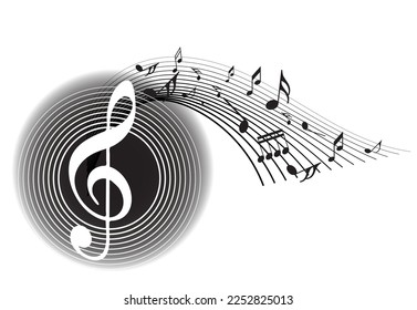 Music notes and shadow.Abstract musical background. Vector illustration.Mensural musical notation.Black notes symbols.Note value.Music staff.

