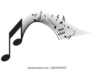 Music notes and shadow.Abstract musical background. Vector illustration.Mensural musical notation.Black notes symbols.Note value.Music staff.
