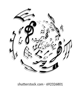Music notes and shadow.Abstract musical background. 