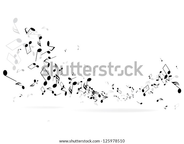 Music notes and shadow.Abstract\
musical background. Vector illustration.Mensural musical\
notation.Black notes symbols.Note value.Music\
staff.