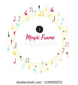 Music notes shape path. Modern colorful abstract musical background. Vector illustration