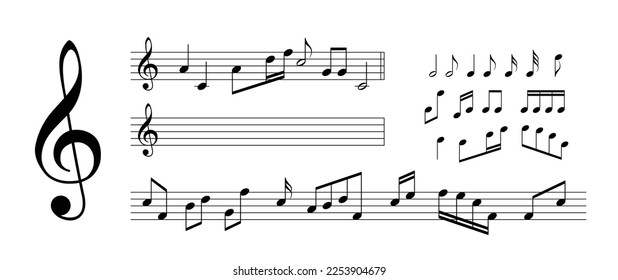 Music notes, sheet vector illustration. Stave key element isolated on white background. Sound style design.