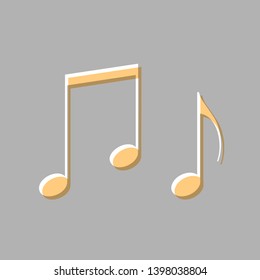 Music notes sign. Emboss effect with light orange icon on gray background.