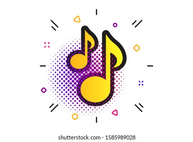 Music notes sign icon. Halftone dots pattern. Musical symbol. Classic flat music icon. Vector
