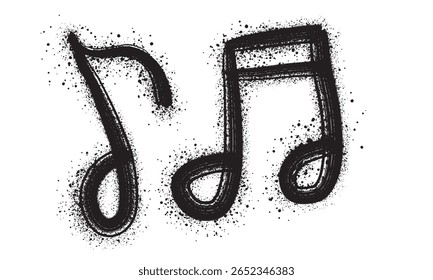 Music notes sign icon isolated on white, black spray paint