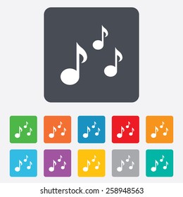 Music notes sign icon. Musical symbol. Rounded squares 11 buttons. Vector