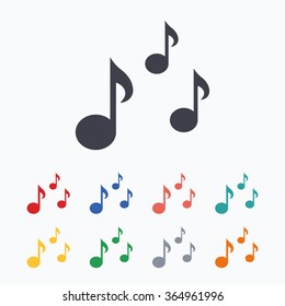 Music notes sign icon. Musical symbol. Colored flat icons on white background.