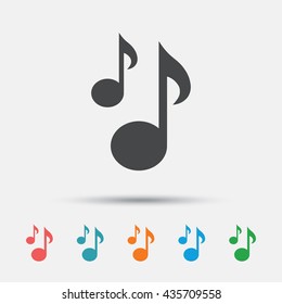 Music notes sign icon. Musical symbol. Graphic element on white background. Colour clean flat musical note icons. Vector