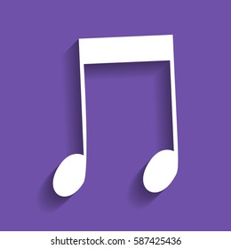 Music notes sign illustration. Vector. White icon with soft shadow on grape violet background.