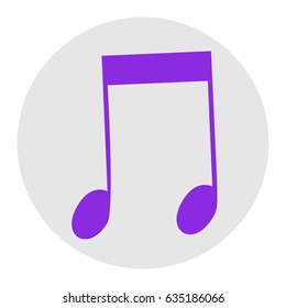 Music notes sign illustration. Vector. Violet flat icon on light gray circle at white background. Isolated.