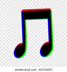 Music notes sign illustration. Vector. Black icon with red-green-blue contours on transparent background.