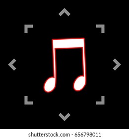 Music notes sign illustration. Vector. White icon in gray focus like mandala on black background.