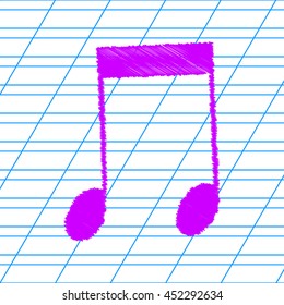 Music notes sign illustration. Violet scribble icon with school paper.