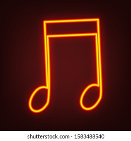 Music notes sign illustration. Yellow, orange, red neon icon at dark reddish background. Illumination. Illustration.