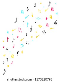 Music notes sign shape. Hand drawn colorful melody symbol sketch silhuette for posters