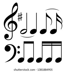 Music notes sign. Sheet music graphic signs isolated on white background. Melody symbol. Vector illustration