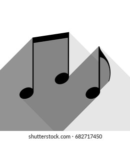 Music notes sign. Vector. Black icon with two flat gray shadows on white background.