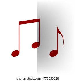 Music notes sign. Vector. Bordo icon on white bending paper background.