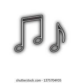 Music notes sign. Vector. Double contour black icon with soft shadow at white background. Isolated.