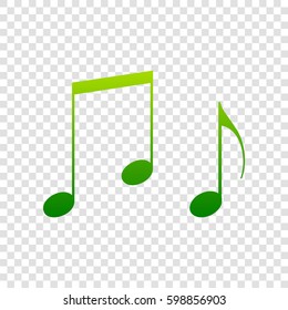 Music notes sign. Vector. Green gradient icon on transparent background.