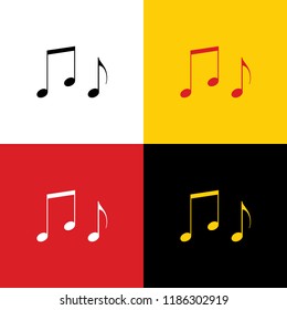 Music notes sign. Vector. Icons of german flag on corresponding colors as background.