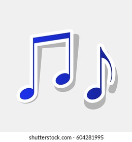 Music notes sign. Vector. New year bluish icon with outside stroke and gray shadow on light gray background.
