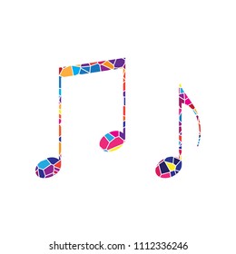 Music notes sign. Vector. Stained glass icon on white background. Colorful polygons. Isolated.