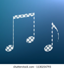 Music notes sign. Vector. White textured icon at lapis lazuli gradient background.