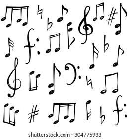 Music notes and signs set. Hand drawn music symbol sketch collection