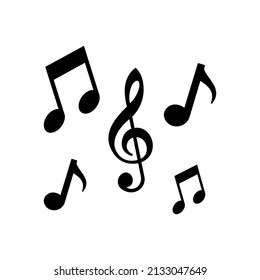 Music notes simple solid black line icon. Music tone symbol. Minimalist style. Flat isolated sign for illustration, infographic, logo, mobile, app, banner, web design, dev, ui, ux, gui. Vector EPS 10