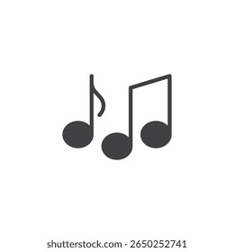 Music notes solid glyph icon. A solid vector icon of musical symbols. This icon symbol is ideal as a music sign and creative school symbol.