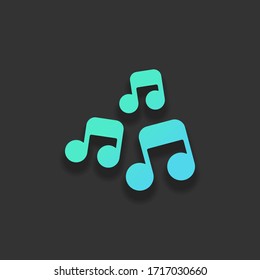 Music notes, song or melody. Colorful logo concept with soft shadow on dark background. Icon color of azure ocean