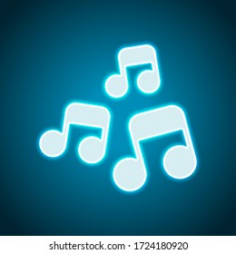 Music notes, song or melody. Neon style. Light decoration icon. Bright electric symbol