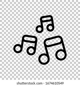 Music notes, song or melody, outline design. Black symbol on transparent background